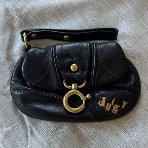Juicy Couture Black Leather Clutch with Gold Accents